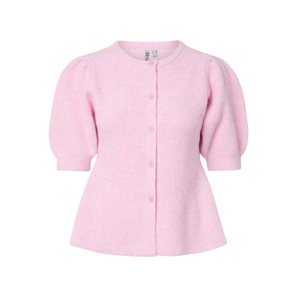 Pieces Womens/Ladies Knitted Puff Sleeve Cardigan / Pink